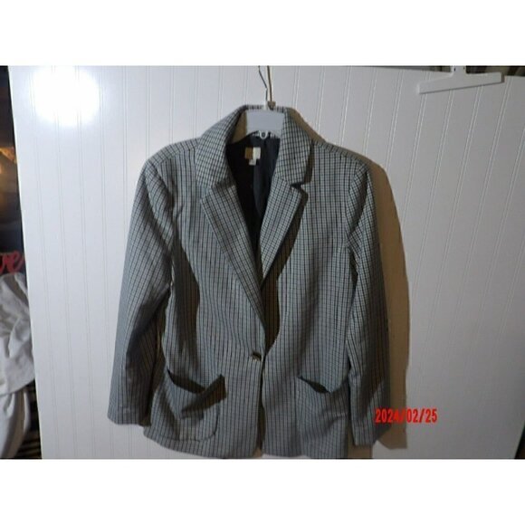 A NEW Day Oversized Plaid One Button Blazer Size M Pocket Blue Gray Academia - Picture 3 of 5
